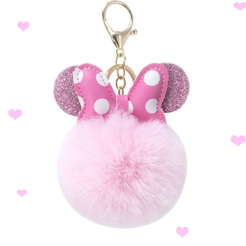 

Fluffy Artificial Rabbit Fur Ball Key Chain With Bow Knot Pompons for Women Bag Pendant Girls Fashion Jewelry Key Ring PR006
