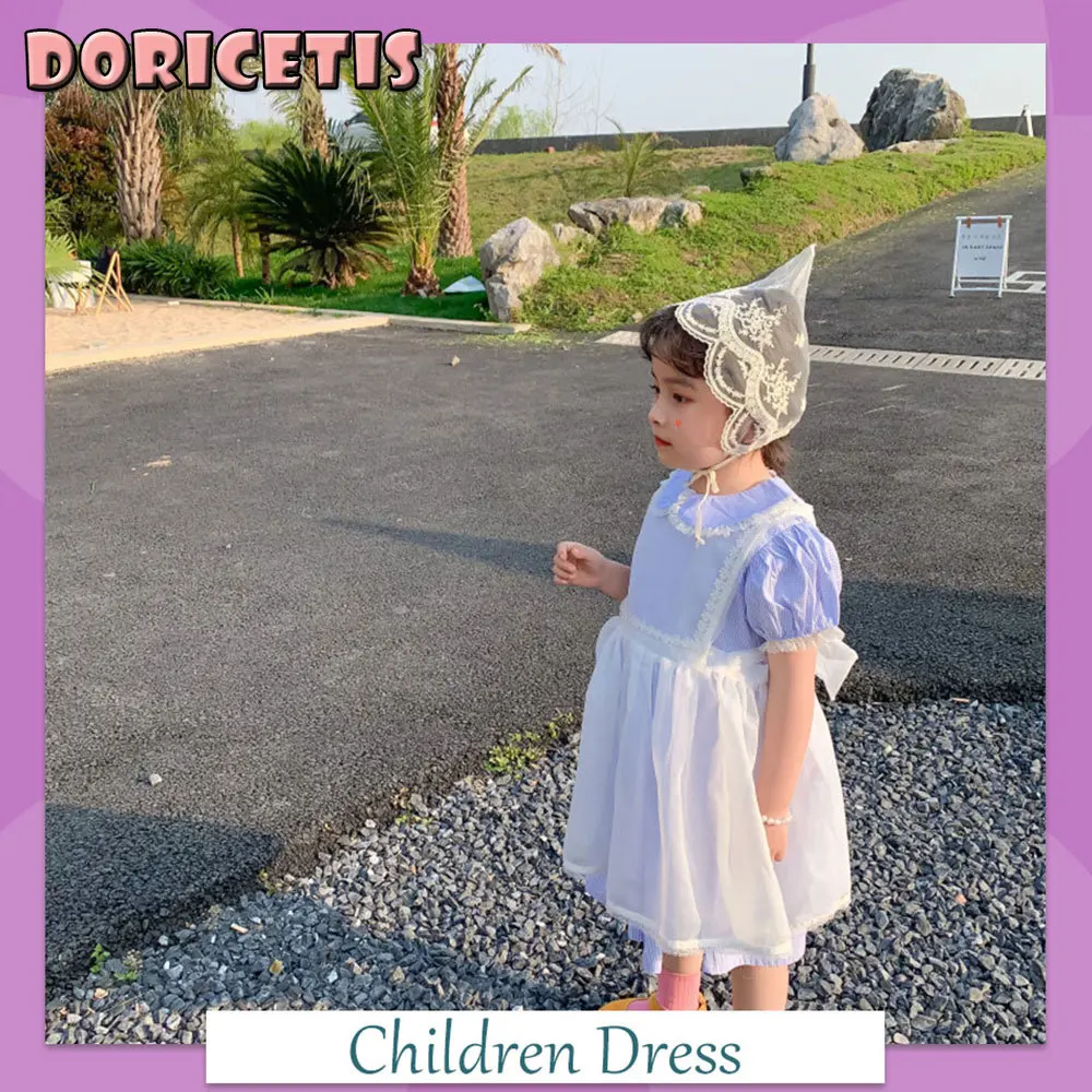

Girls Skirt Color Matching Two Piece Puff Sleeve Dress Summer New Lolita Style Princess Dress Little Girl Fashion Casual Dress