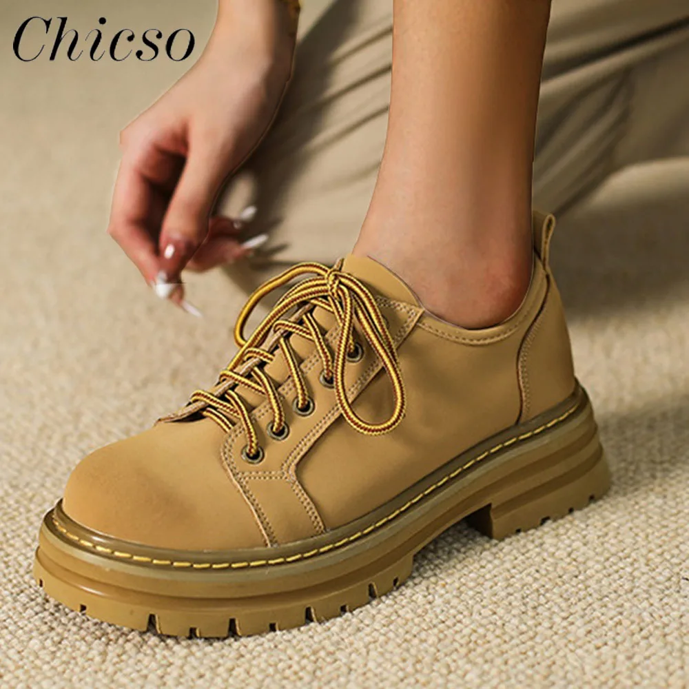 

Autumn Women's Boots 2023 New British Style Ladies Round Toe Lace Up Platform Shoes 34-43 Large-Sized Female Warm Short Boots