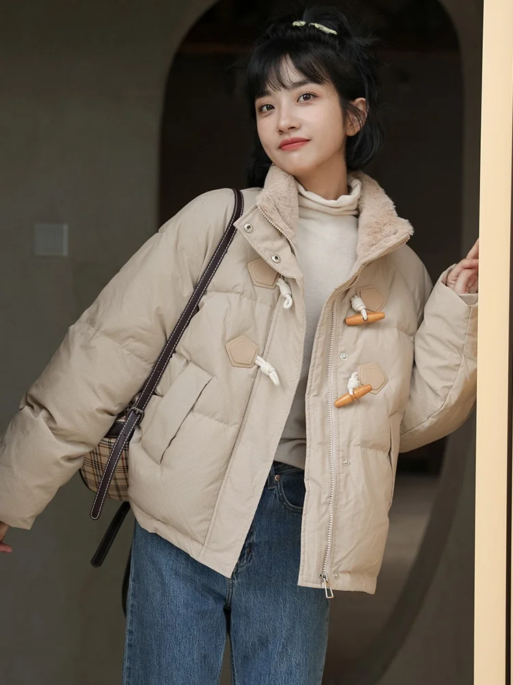 La Chabell 7M 2024 Новая зимняя лоскутная водолазка с роговой пряжкой Куртка на