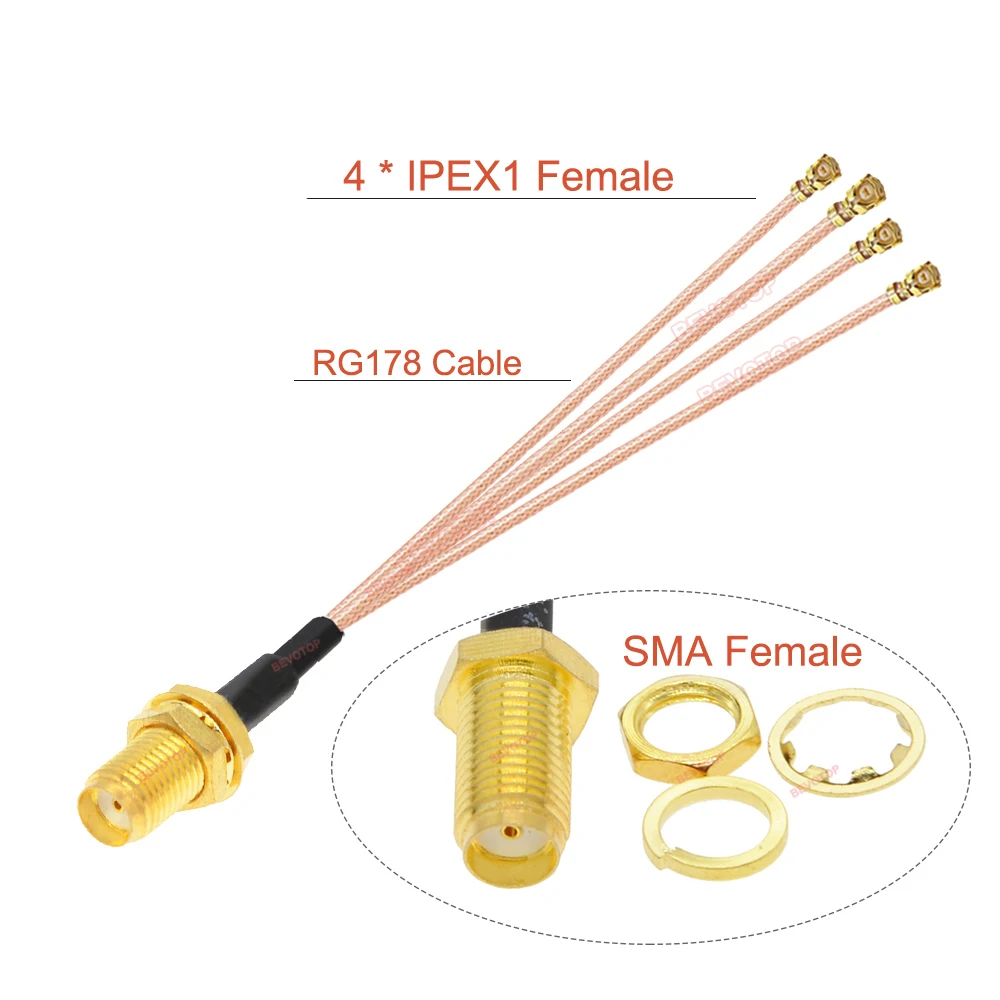

200PCS/LO BEVOTOP SMA Female to U.fl IPEX1 Female Splitter Cable RG178 Pigtail RF Coaxial cable ASSEMBLY