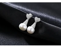 meibapjnatural freshwater pearl fashion heart drop earrings real 925 sterling silver fine charm jewelry for women
