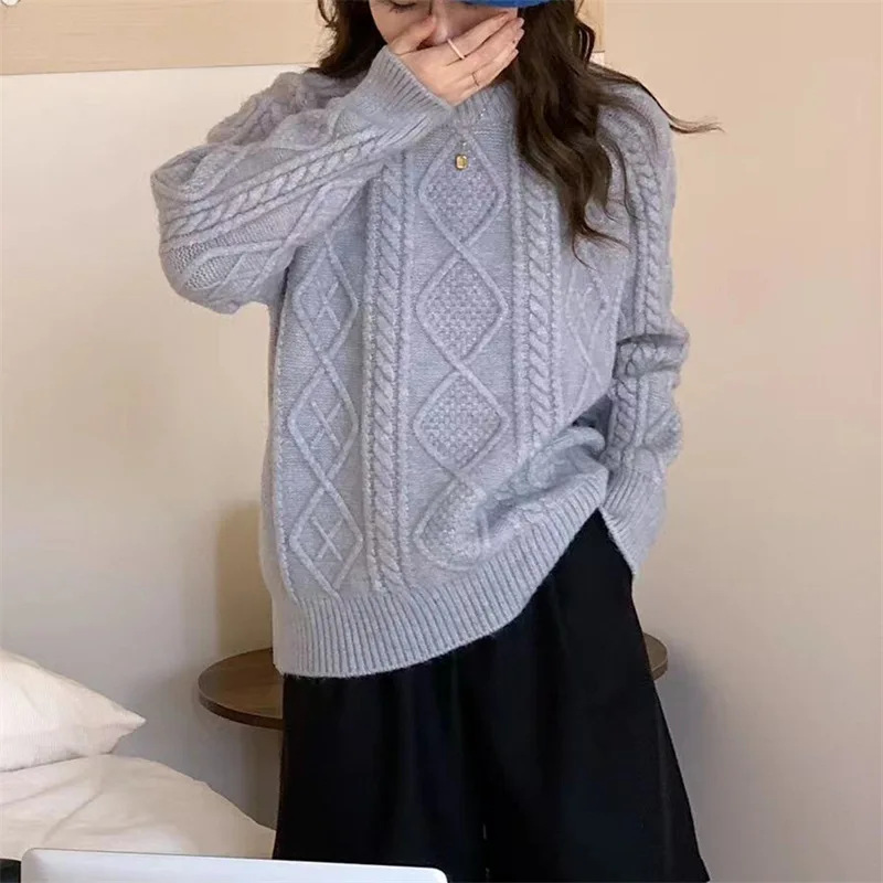 2024 женский вязаный свитер с круглым вырезом и длинным рукавом 6 цветов пуловеры