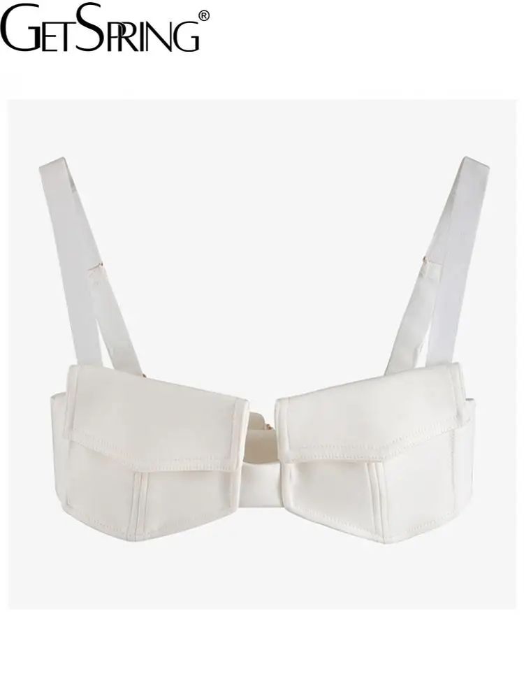 

GetSpring женский укороченный Топ без бретелек нижнее белье 2022 сексуальный новый бюстгальтер с карманами короткий жилет Модный Универсальный ж...