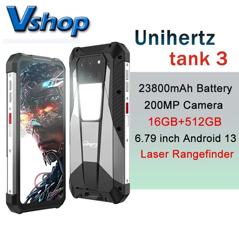 Прочный телефон Unihertz 8849 Tank 3, 16 ГБ + 512 ГБ, лазерный дальномер 23800 МП, 120 мАч, Вт, Android 13, телефон с функцией ночного видения