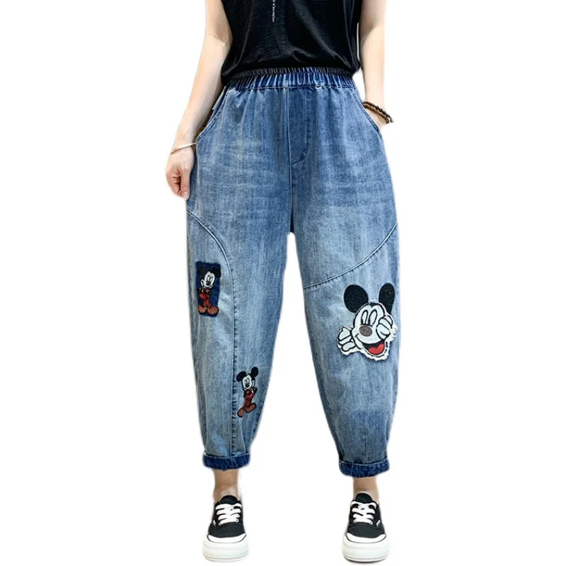 2023 Spring Summer Thin Loose Jeans Women Cartoon Pattern Harem Pants Cropped Pants High Waist Casual Pants Female Baggy Jeans