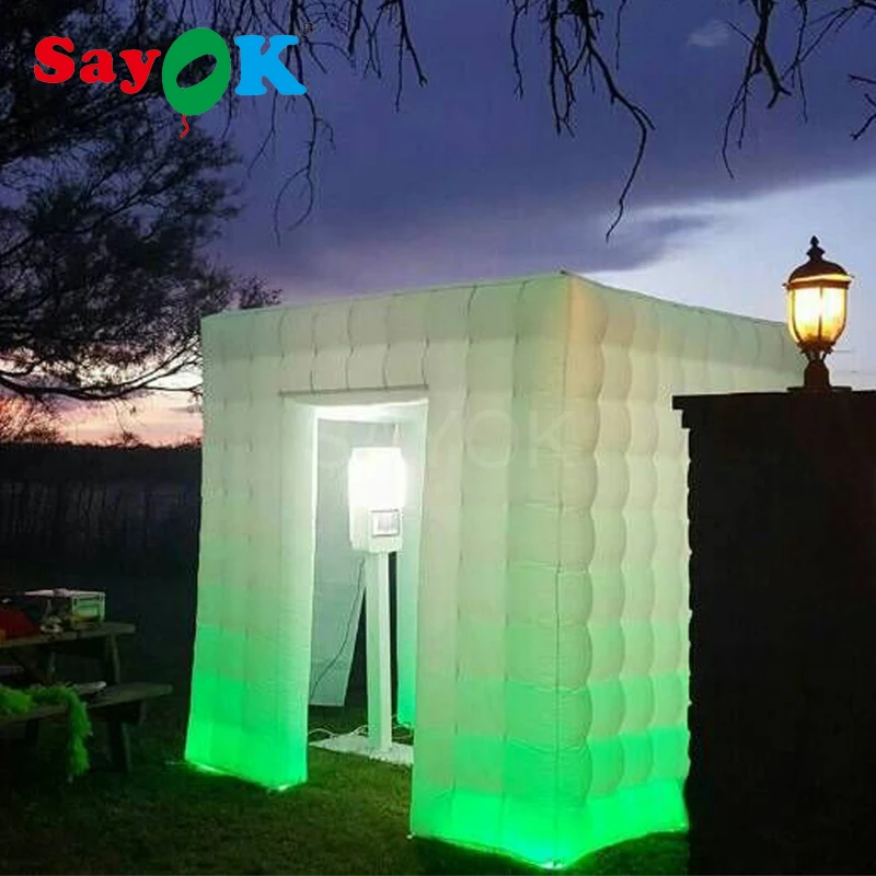 

SAYOK 2.5m Portable LED Inflatable Photo Booth Enclosure, White Cube Photo Booth Tent with Lights/Photo Booth Backdrop for Party