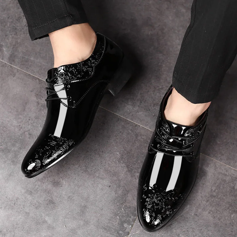 

Модные деловые кожаные туфли, мужские повседневные туфли, блестящие классические туфли, мужские кожаные туфли на шнуровке, свадебные туфли