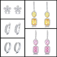 hot 925 silver independent creative exquisite square zircon glittering flowers womens earrings couple gifts fashion jewelry