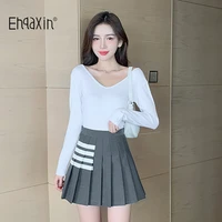 ehqaxin women high waist pleated skirt summer casual a line stripe black versatile suit mini skirts for girls college style s xl