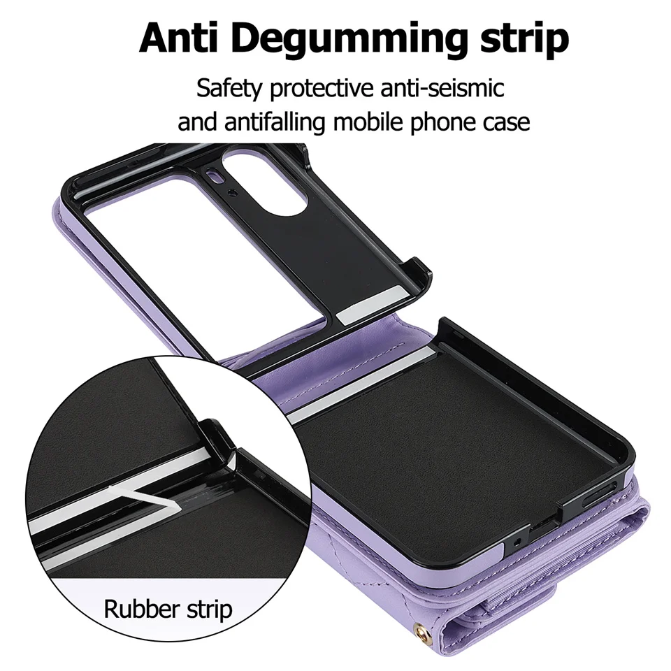 Long Lanyard Wallet Card Solt Crossbody Leather Phone Case For OPPO Find N2 Flip Cards Holder Coin Purse Cover Shockproof Bag