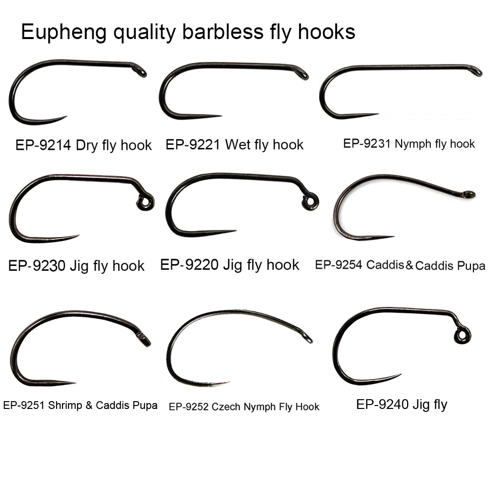 

Eupheng 100pcs Competition Fly Fishing Hook Barbless fly tying hook Fishing Dry Nymph Shirmp Wet Caddis Fly Hook Black Nickle L