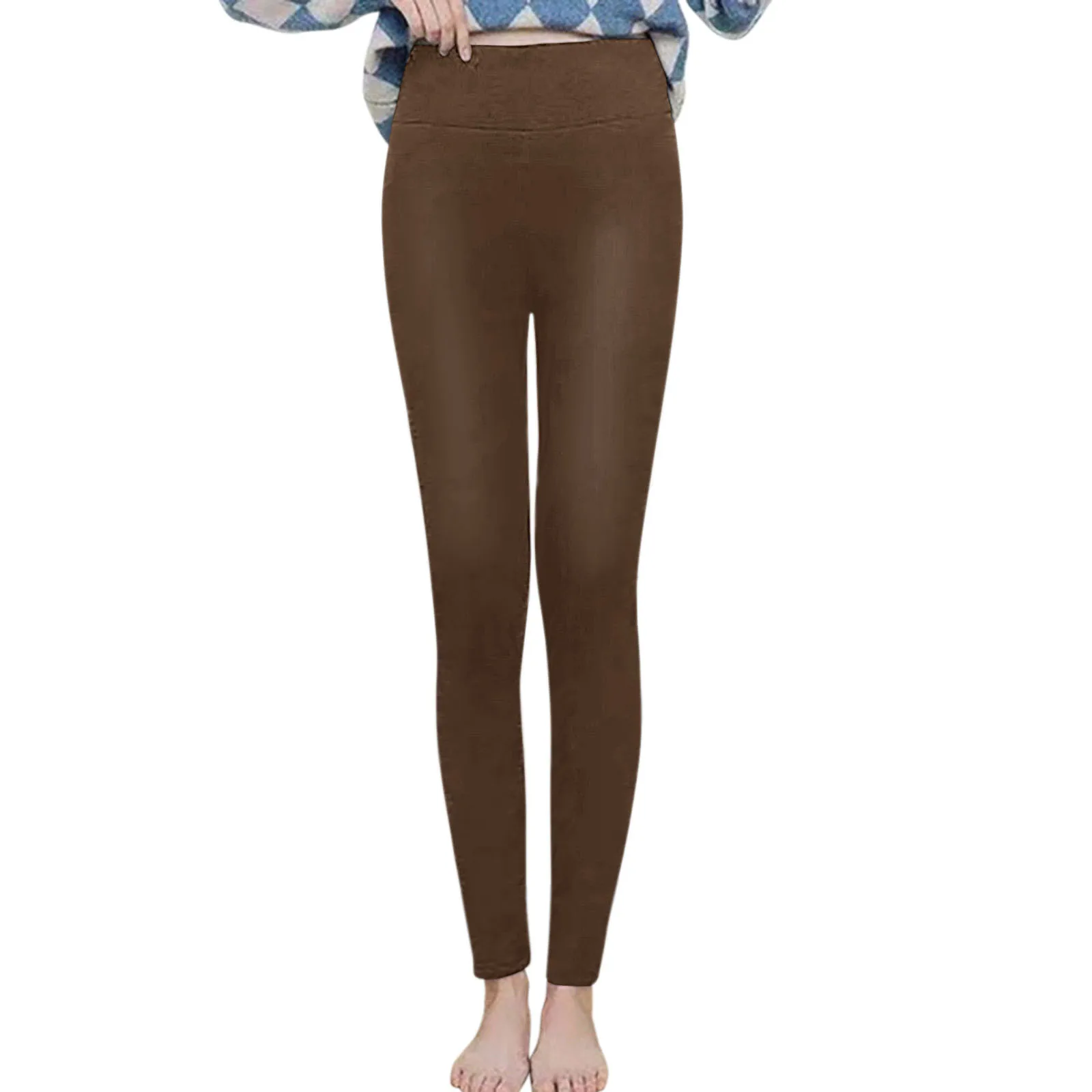 Fashion Leggings For Womens Casual Pants Elastic High Waist Retro Pattern Printed Fleece Lined warm pants for winter women
