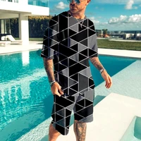 mens summer 2 piece outfit t shirts shorts sportswear man jogging sports set causal male suit clothes simple activewear