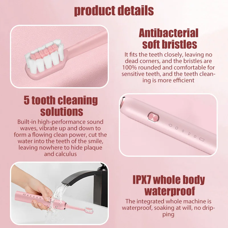 Электрическая зубная щетка Sonic для взрослых перезаряжаемая Мужская и женская