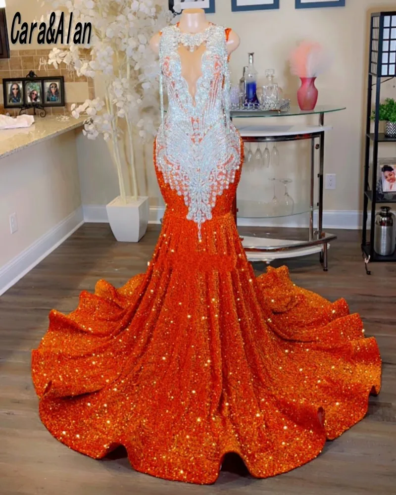 

Женское вечернее платье с блестками Cara & Alan, оранжевое платье для выпускного вечера с круглым вырезом и юбкой-годе, 2023