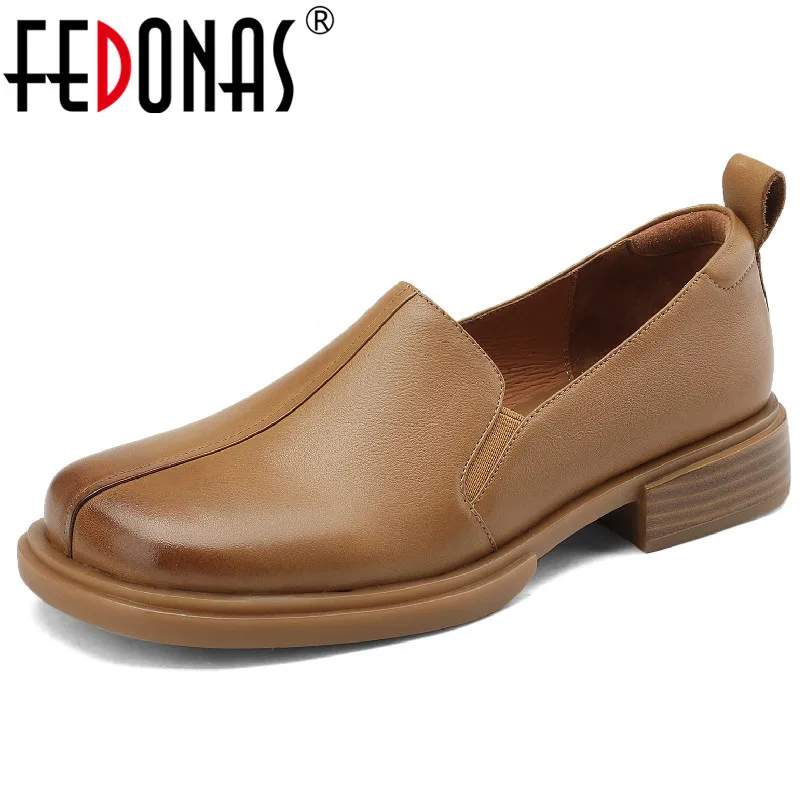 

FEDONAS/весенне-летние лаконичные женские туфли на высоких каблуках в стиле ретро; Удобная повседневная женская обувь из натуральной кожи высокого качества на низком каблуке