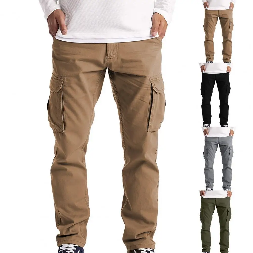 

Summer Men Cargo Pants Fashion Solid Color Multi Pockets Male Casual Pants Mid Waist Working Jogger Trousers Straight Sweatpants