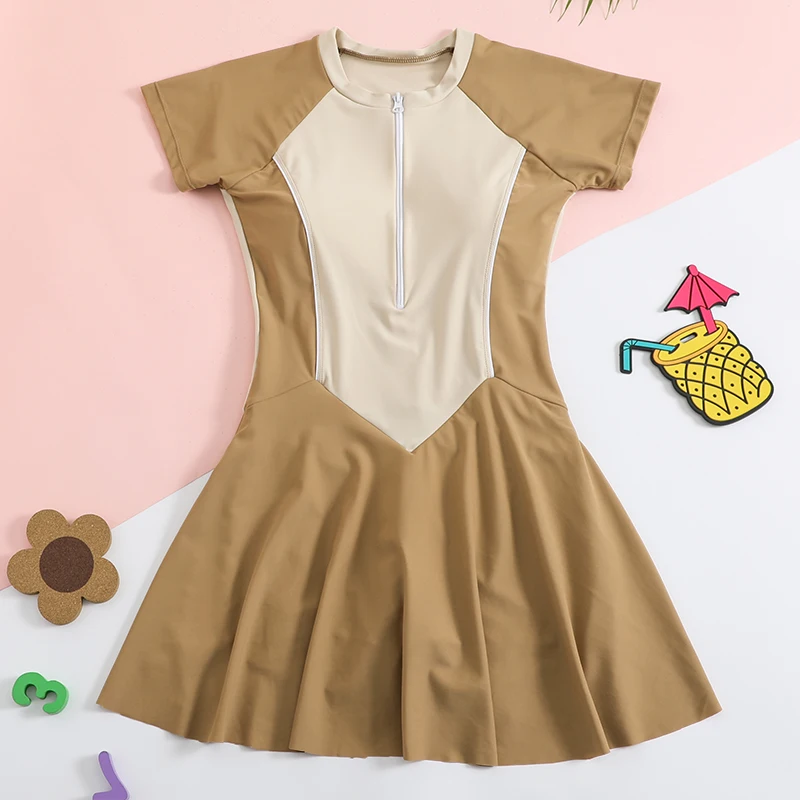 Купальник для девочек купальные костюмы Цельный Детский купальник с короткими