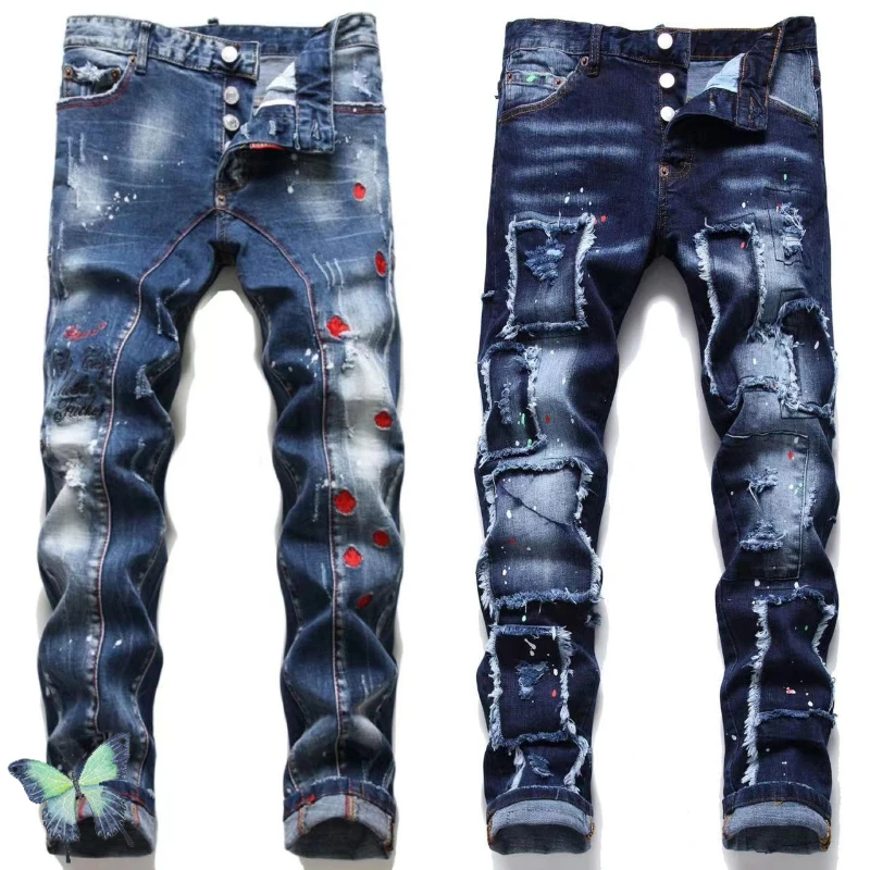 

Синие джинсовые брюки в стиле хип-хоп, мужские джинсы на пуговицах DSQ2