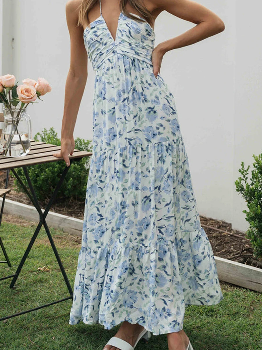

Stylish Floral Swing Dress with Tie-up Halterneck and Sleeveless Design for Women s Summer Wardrobe A Perfect Blend of