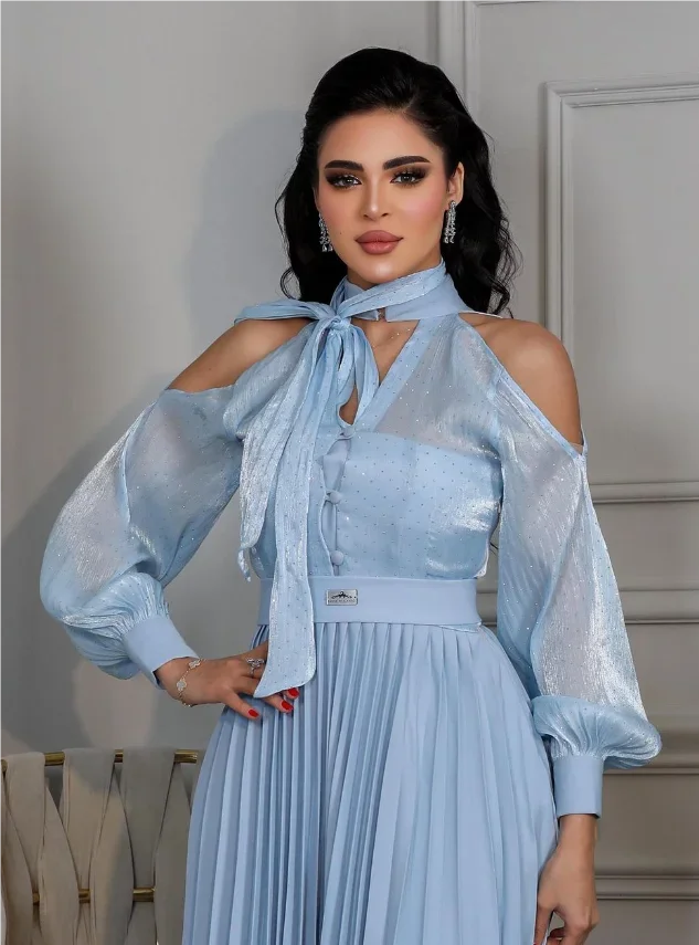 Фото Синее платье длиной до щиколотки с морщинами Vestido De Festa Luxo Dubai Vestidos De Fiesta Redwona Sukienka Вечернее платье 기모노 №4