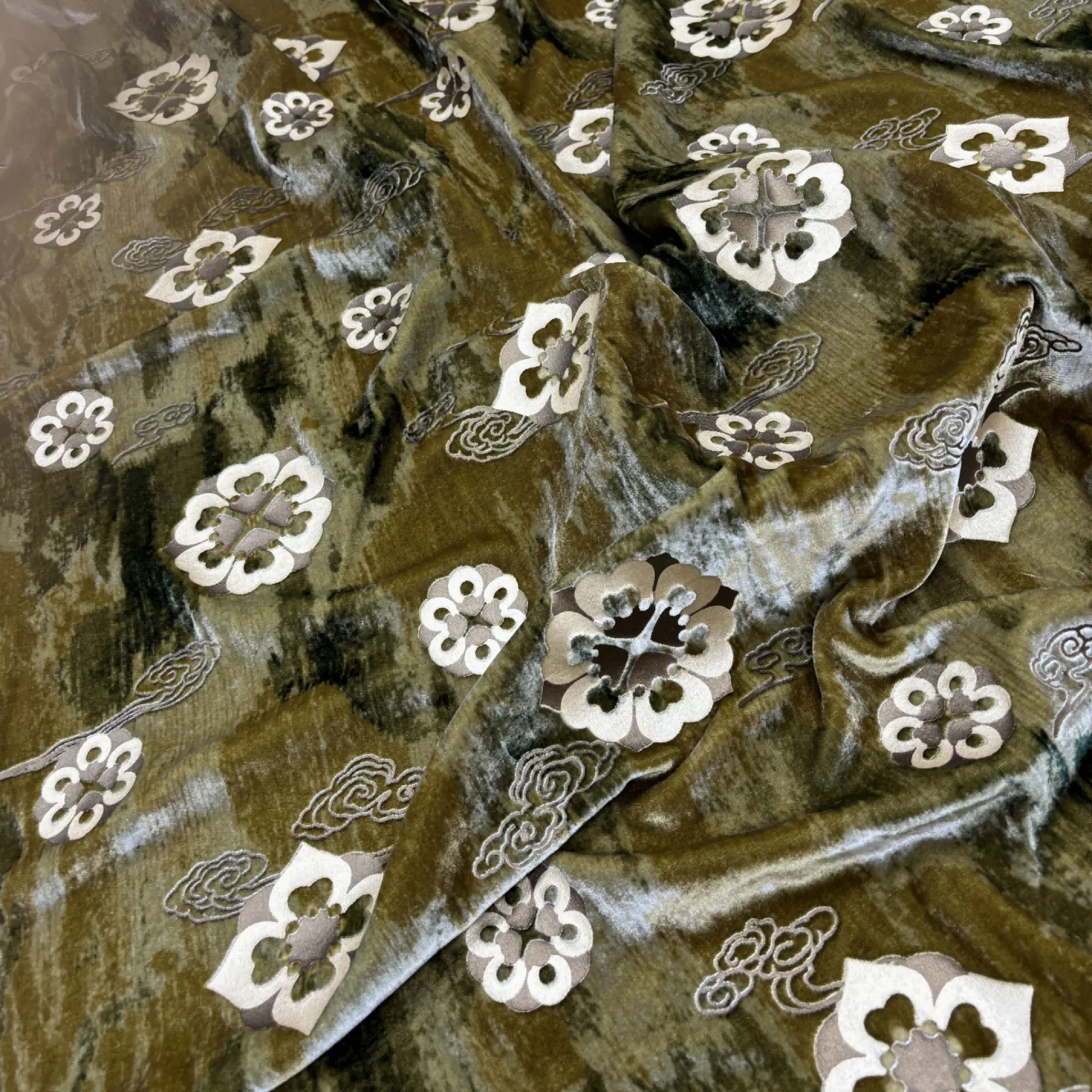 Тканые настоящие бархатные цветы Qiaoqi с резным и тиснением шелкового дна Dunhuang