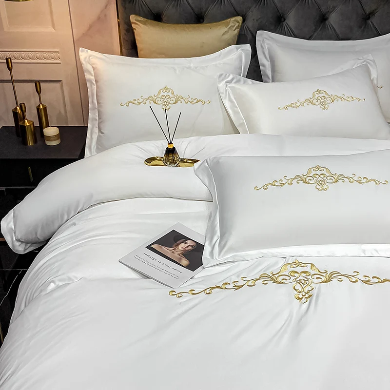

Wholesale brushed fabric bedding set queen king size embroidery sheets duvet cover 100% polyester bed sheet bedsheet sets