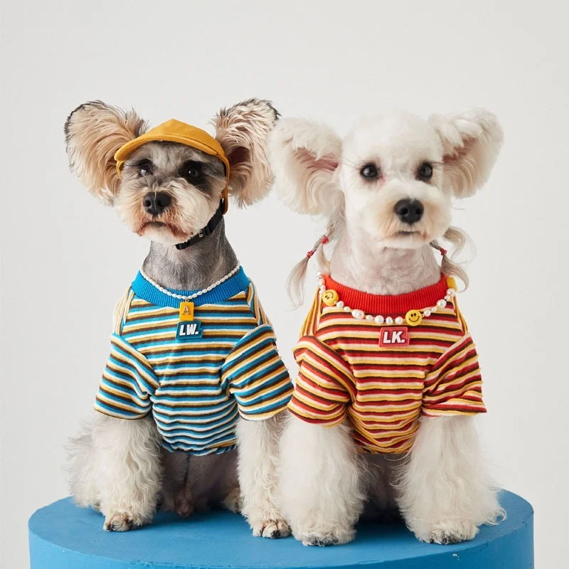 

Kawaii Striped Pet Dog Tshirt for Small Medium Dogs Breathable Dog Shirt Korea Style Dog Vest Schnauzer Chihuahua Costumes