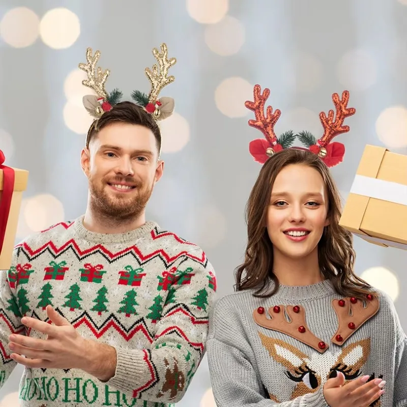 Новые рождественские повязки на голову с блестками уши оленя заколки для волос