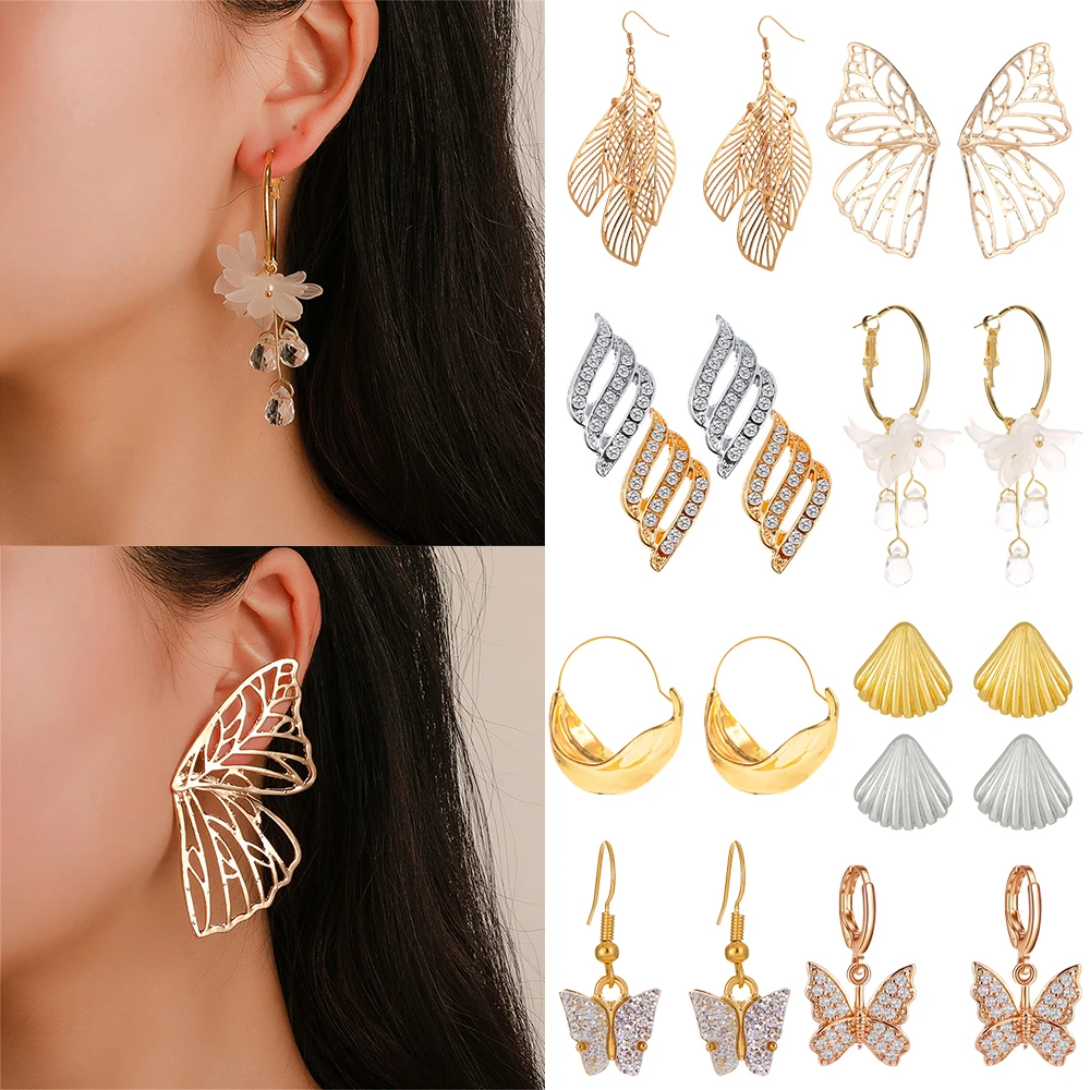 

Delicate Leaf Butterfly Studs Earrings for Women Flower Ear Studs Sparkling Zircon Ear Cuff Fashion DIY Jewelry Girlfriends Gift