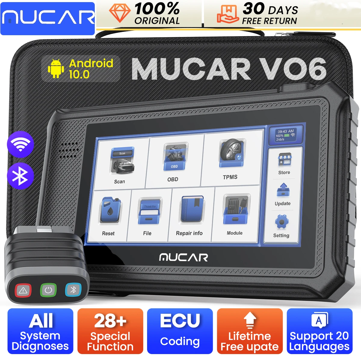 Фото Бесплатное пожизненное обновление сканера MUCAR VO6 OBD2, все системы, диагностика 28, сброс автоматического VIN EPB/BMS/SAS/ABS Sevice для всех автомобилей №1
