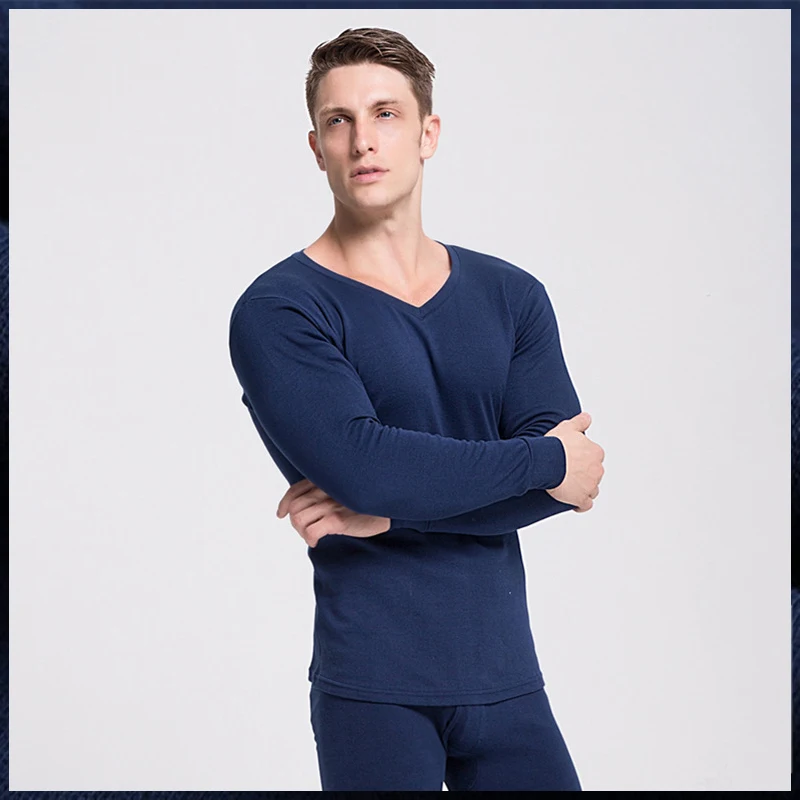 Men Thermal Underwear Set 100%Cotton Long Johns Autumn Winter Thermal Long Sleeve Tops+Pants 2Pcs Keep Warm Thermo Clothing Suit