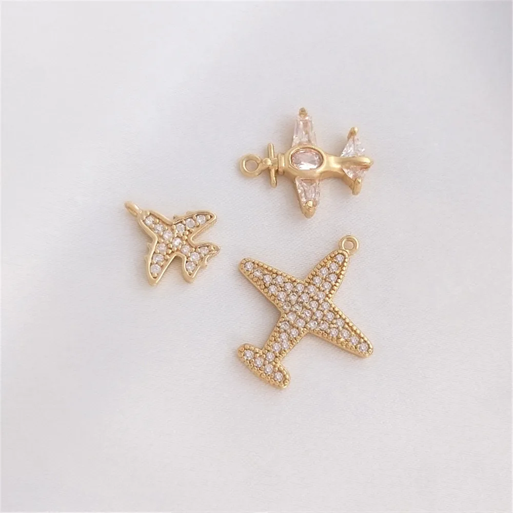 

14K Gold Filled Plated Micro set zircon aircraft pendant handmade fashion pendant DIY necklace bracelet head accessories