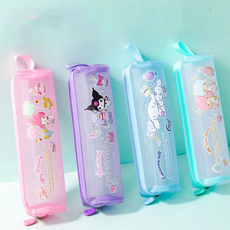 

Sanrio Cinnamoroll New Mesh Pencil Case Cartoon Cute Kuromi Mymelody Student Stationery Korean Version Gauze Pencil Bag