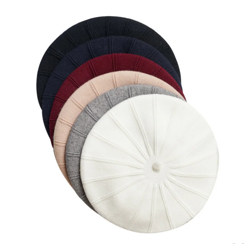 Новинка шерстяные вязаные береты женские зимние шапки с французской полосой