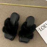 2022 new women furry slippers ladies shoes plush fox hair fluffy sandals womens fur slippers winter warm slippers zapatos