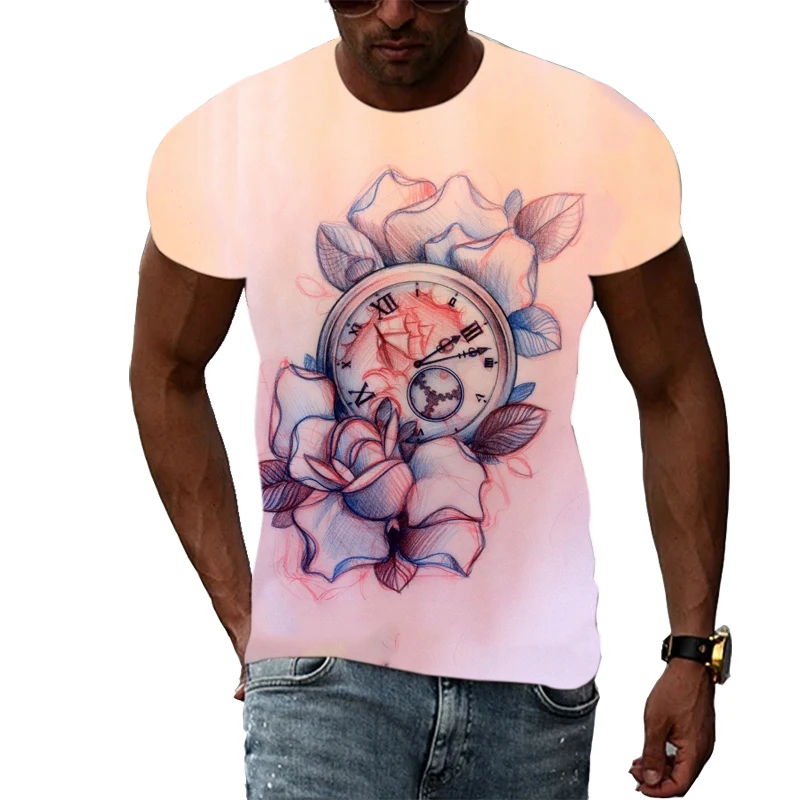 

New Fashion Cool Style Compass graphic t shirts men Summer Trend Casual 3D Print White T-shirt Handsome Personality tshirt Top