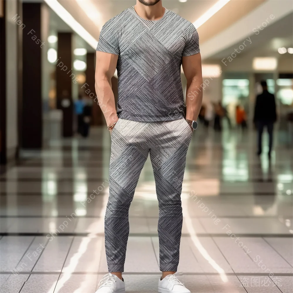 Men Summer T Shirt Pants Sets Tracksuits Sweatpants Men's Print Clothing Sportswear Tops Trousers Outfits Oversized T-shirts Set