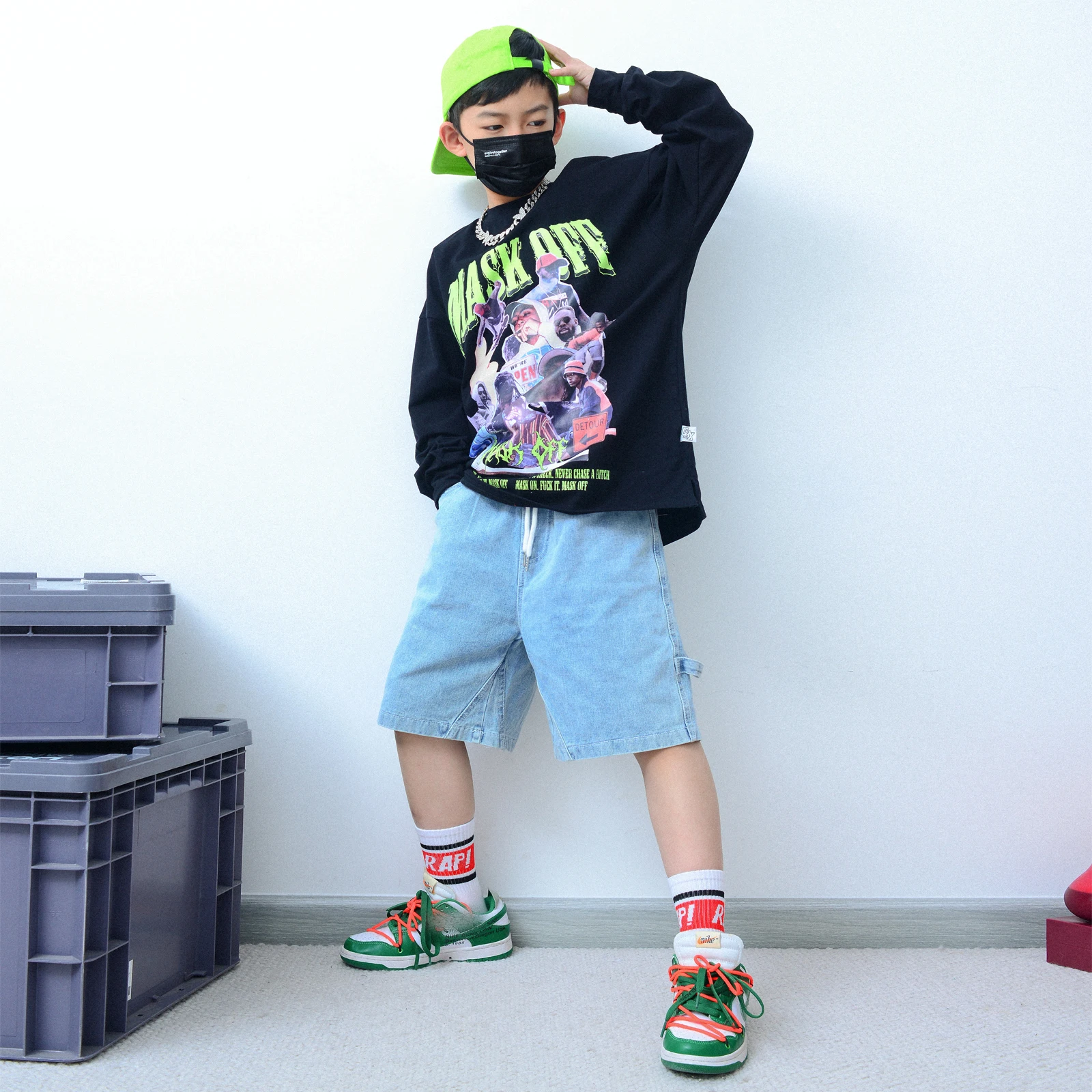 

New Children Jazz Dance Costumes For Kids Black Long Sleeved Shorts Suit Street Dance Outfits Ballroom Hip Hop Clothing DQS9106