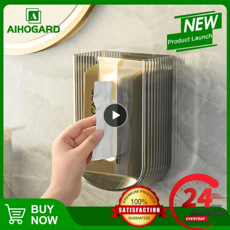 

Face Towel Storage Tissue Box Multifunction Wall-mounted Holder Kitchen Box Upside Down Transparent Wall Hanging Box Punch-free