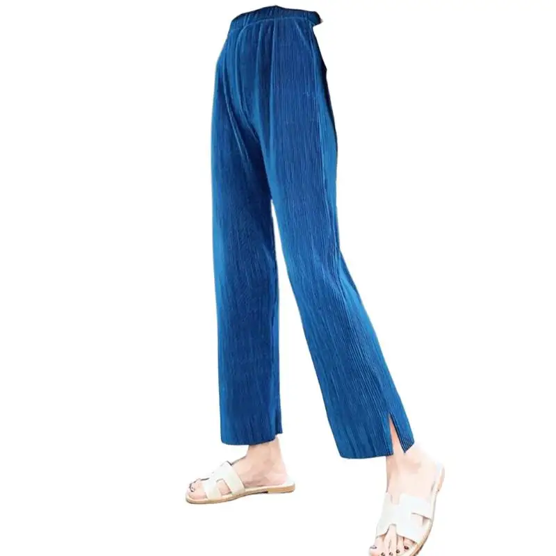 

Ice silk Pants for Women Trousers Loose Casual Solid Color Women Pleated Pants Capri Women' Summer Soft Pants rose red blue