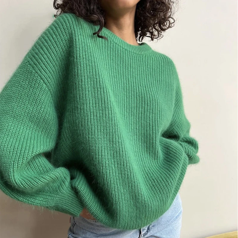 

Imitation Mink Soft Knitted Sweaters Women 2022 Winter Loose Solid Female Pullovers Warm Basic O Neck Knitwear Jumper Sweaters