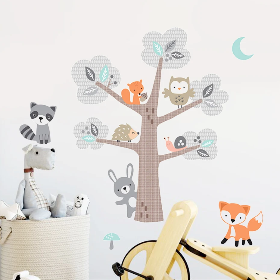 Бохо милый мультфильм дерево лиса животное акварель стикер на стену виниловые