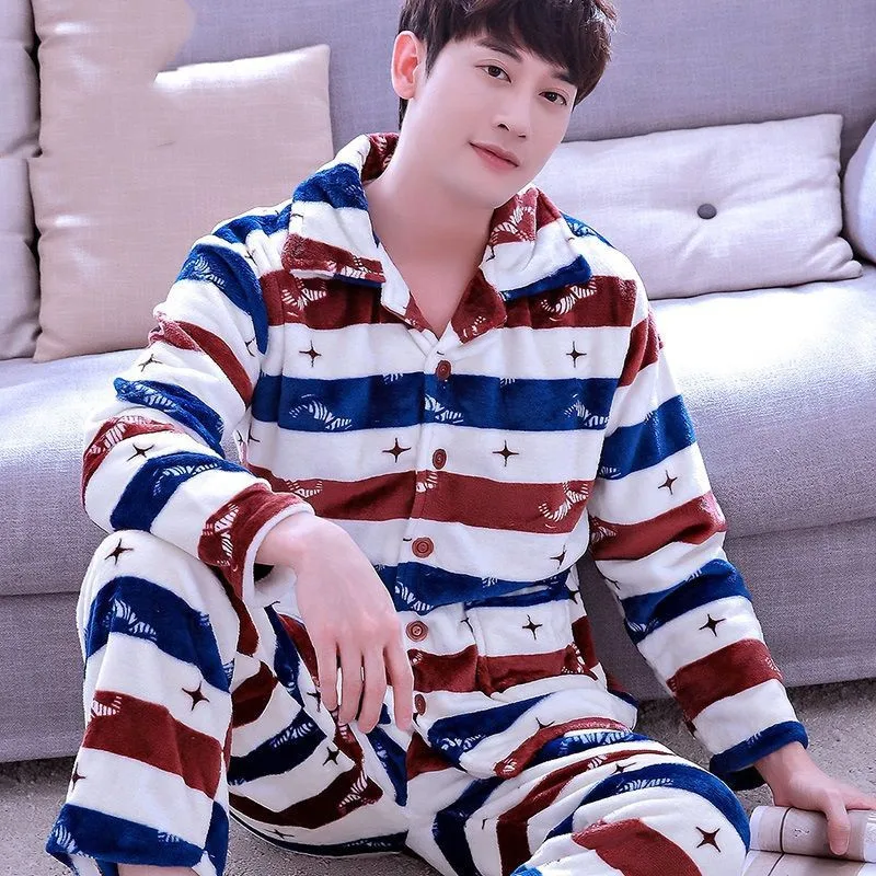 Winter Pajamas Set Casual Sleepwear For Man Soft Flannel Warm Pyjama Men's 2022 Fashion Sexy Leopard Homewear Clothes Big Size