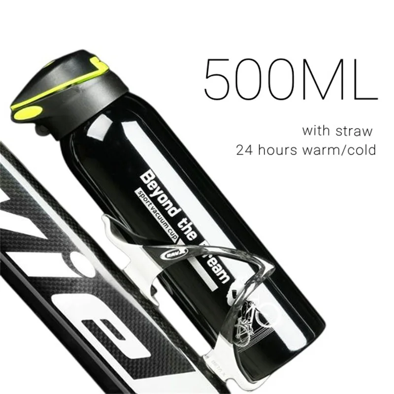 

Bicycle Water Bottle With Straw Cycling Thermos Insulated Roadbike Stainless Steel 500ml 24 Hours Long Warm Hot Flask Drinkware