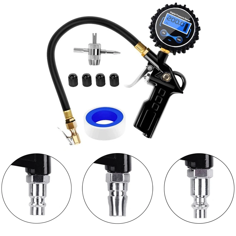 

200 PSI Air Auto Tire Inflator Pressure Gauge Car Bike Chuck Quick Connect