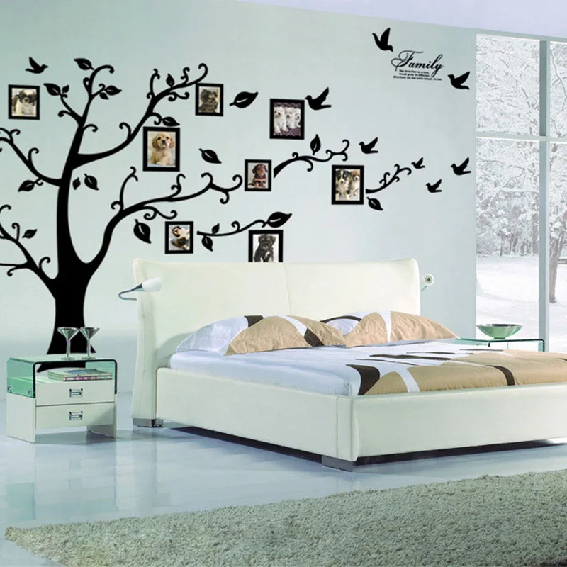 

Large 250*180cm/99*71in Black 3D DIY Photo Tree Wall Decals/Adhesive Family Wall Stickers Mural Art Home Decor Free Shipping