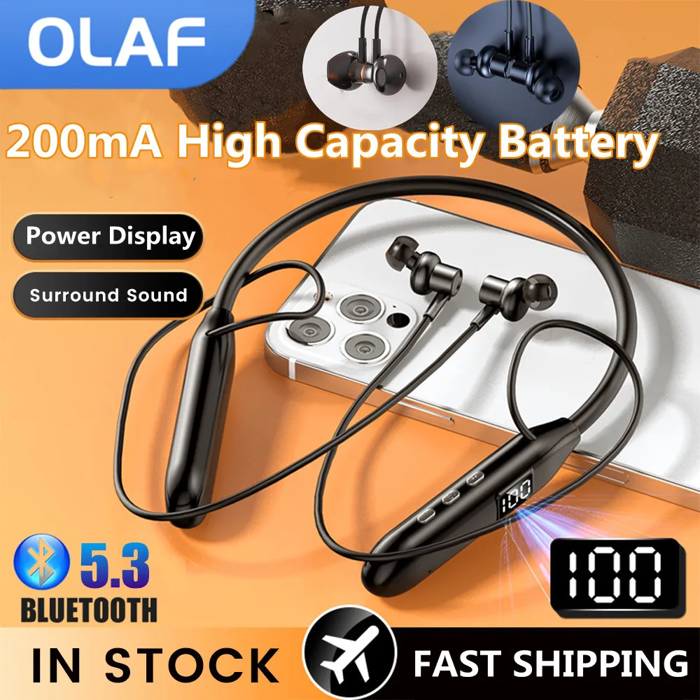 OLAF Neck Bluetooth Earphones 200mA Powerful Battery Headphones Wireless Earbuds With Mic HIFI 9D Stereo Headset Gamer Sport TWS