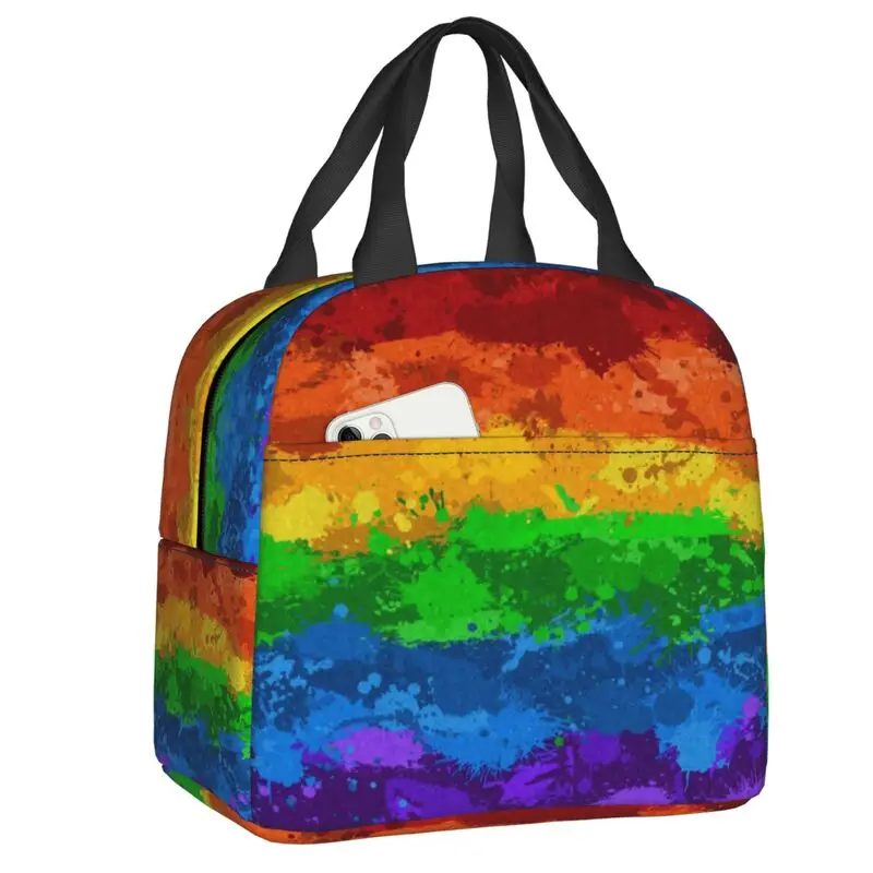 

LGBT Rainbow Paint Splatter Flag Insulated Lunch Bag Women GLBT Gay Lesbian Pride Thermal Cooler Lunch Tote Beach Camping Travel